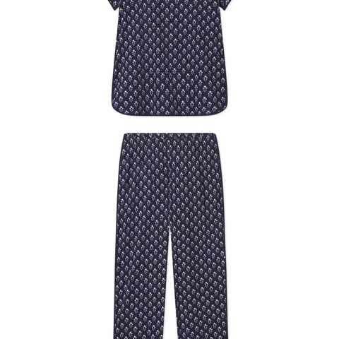 Pima Short-Long Set in English Navy Posy | Lake Pajamas
