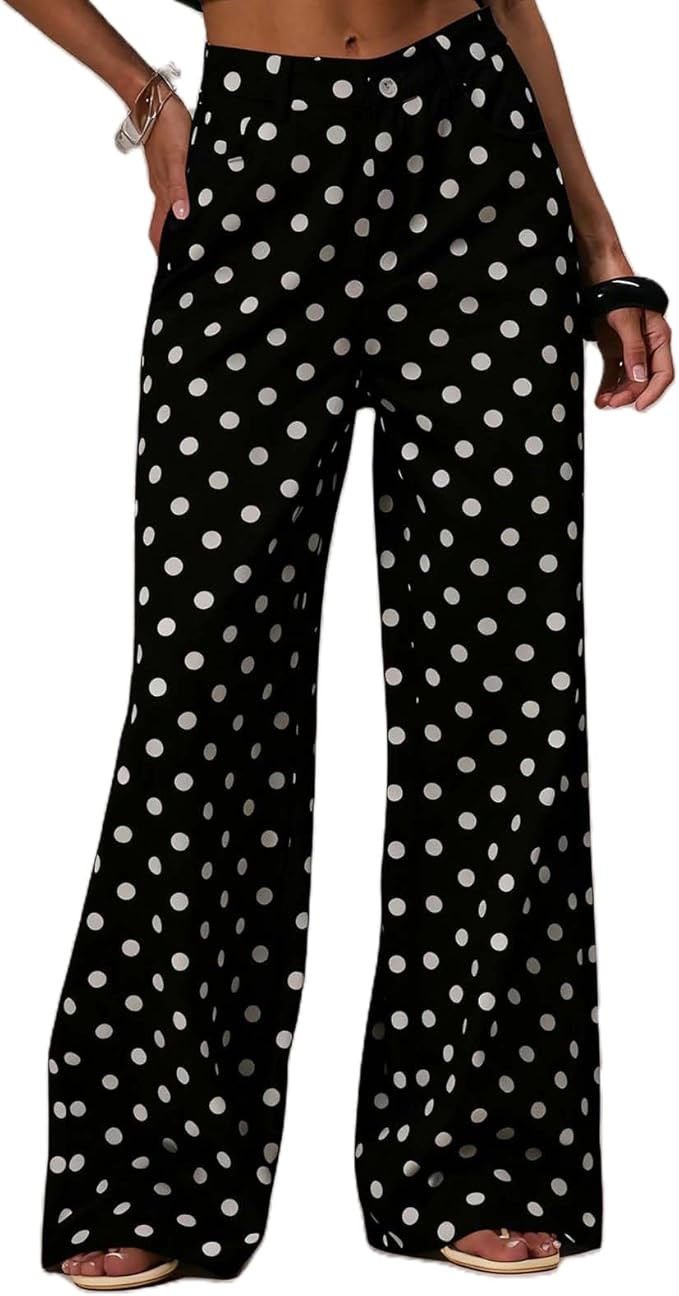 Mxiqqpltky Polka Dot Jeans Women Low Rise Cute Baggy Jeans Y2k Straight Wide Leg Boyfriend Denim ... | Amazon (US)