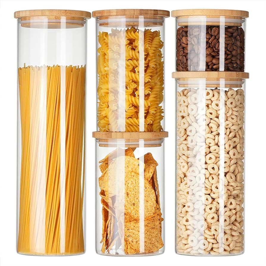 GC GENICOOK Glass Food Storage Jars,Spaghetti Pasta Storage Container,Borosilcate Glass Canister ... | Amazon (US)