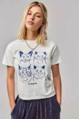 UO Cat Lady Era Relaxed T-Shirt - White M/L at Urban Outfitters | Urban Outfitters UK