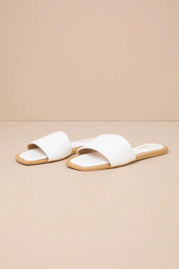 Brenner White Flat Square-Toe Slide Sandals | Lulus