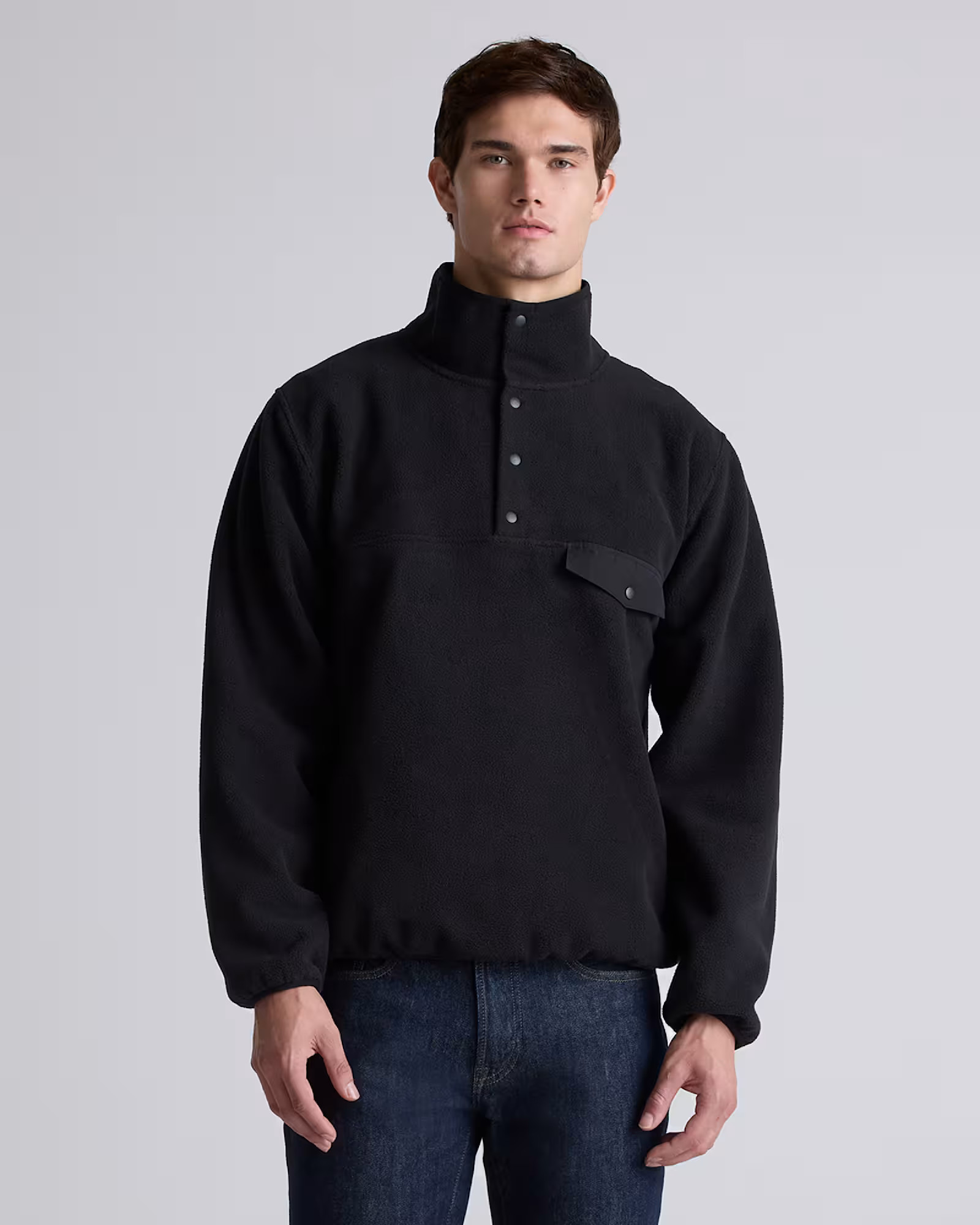 Polar Fleece Snap Pullover in Bold Black | Quince