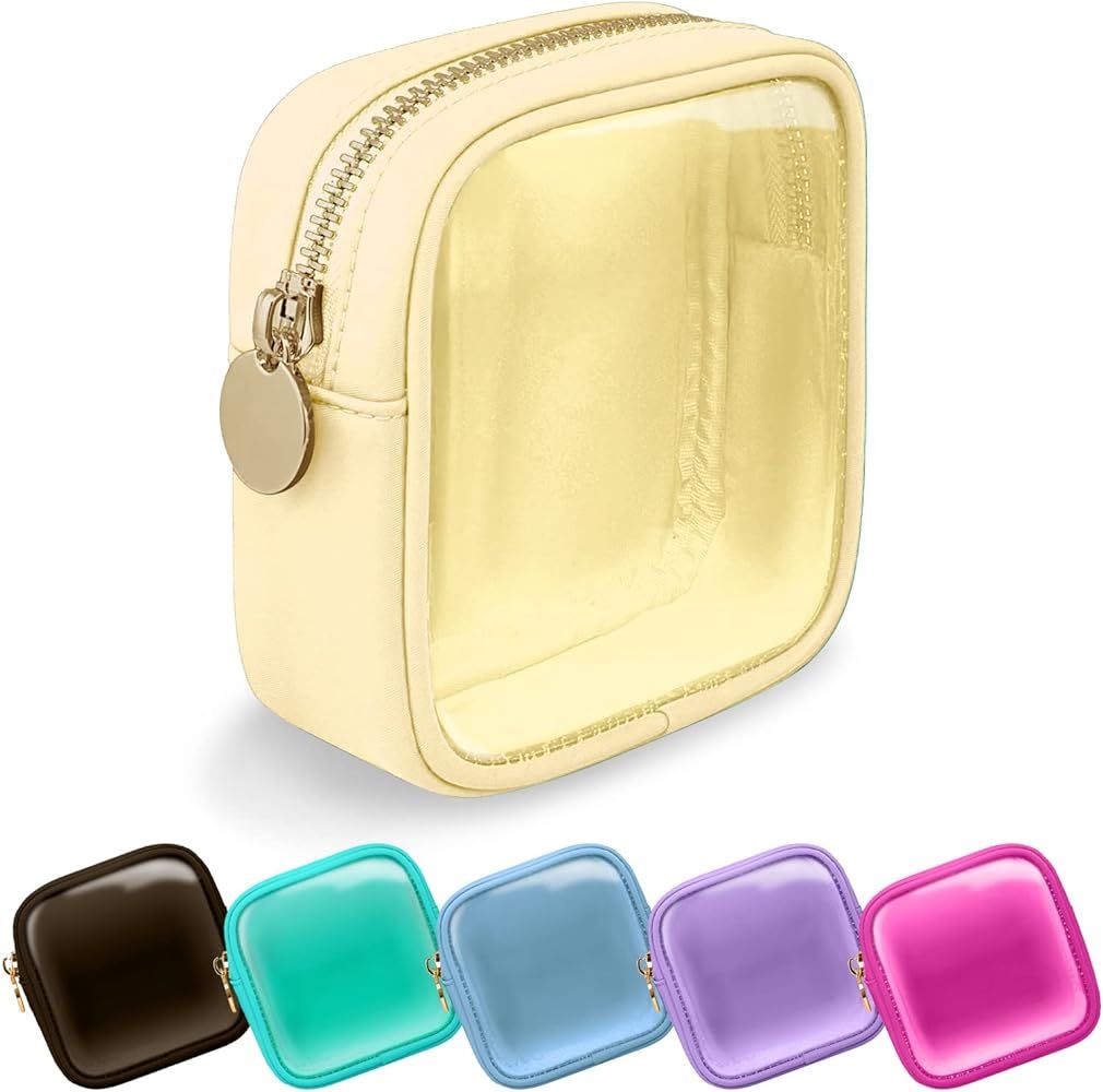 Clear Mini Makeup Bag for Purse, Small Nylon&PVC Cosmetic Bag TSA Approved Toiletry Bag with Zipp... | Amazon (US)