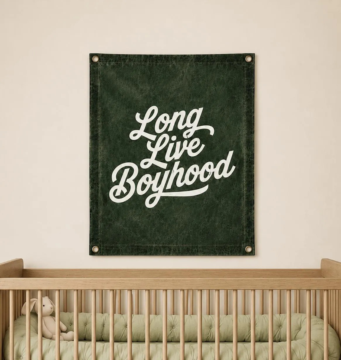 Long Live Boyhood Canvas Banner | Natural Cotton Wall Flag, Navy Blue, Green Nursery Decor | Etsy (Global)