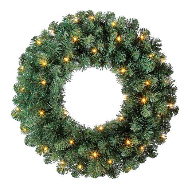 Holiday Time 24" Pre-Lit Norway Artificial Christmas Wreath, Clear Micro-Dot LED Lights | Walmart (US)