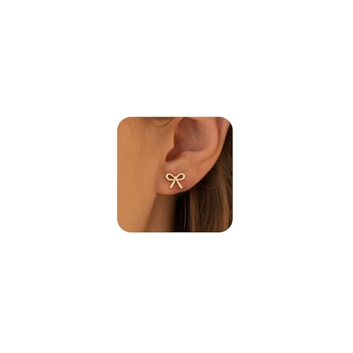 HANLI Bow Stud Earrings for Women - 14K Gold/Silver Plated Small Bow Studs Earrings Hypoallergeni... | Amazon (CA)
