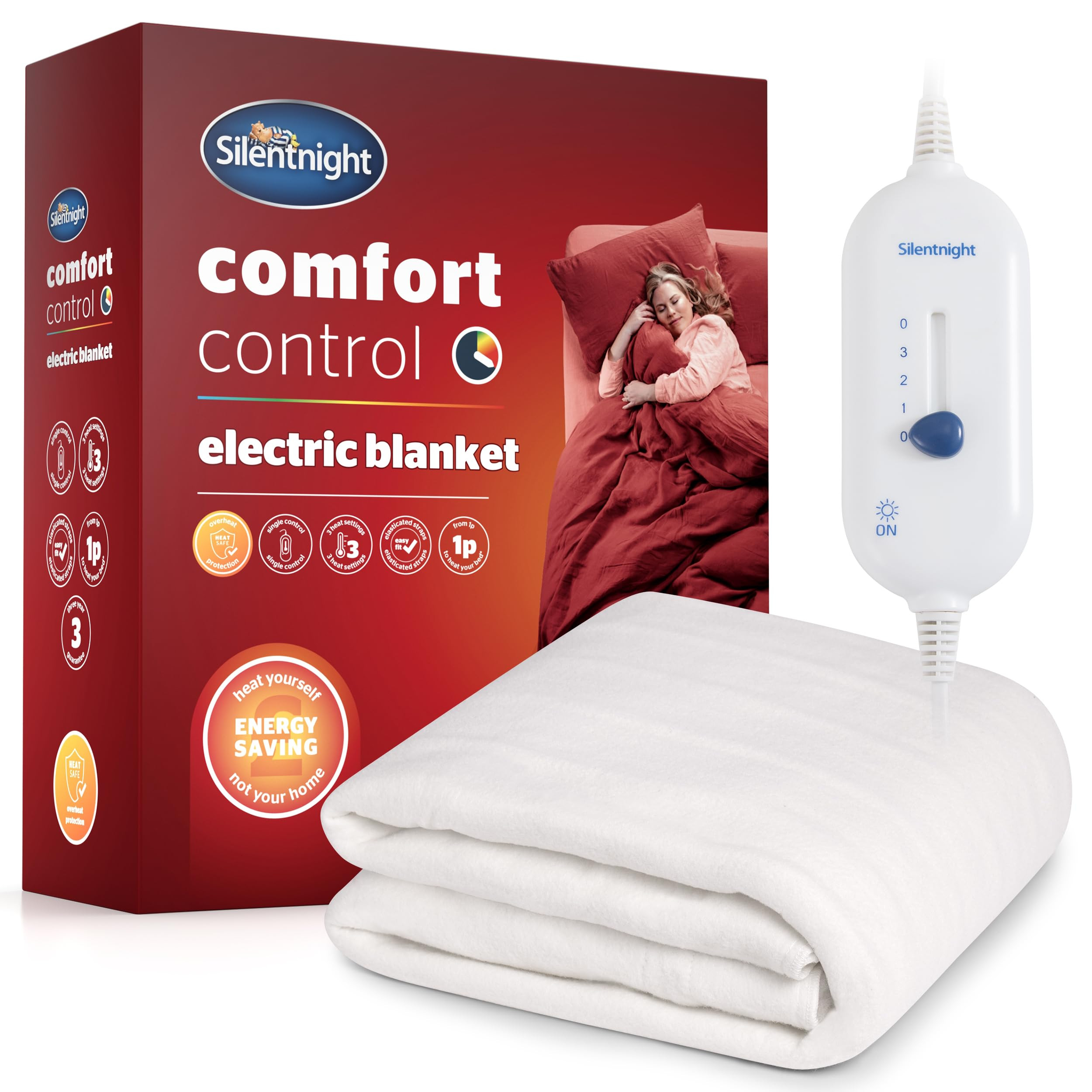 Silentnight Comfort Control Electric Blanket Double - Heated Electric Underblanket with 3 Heat Se... | Amazon (UK)