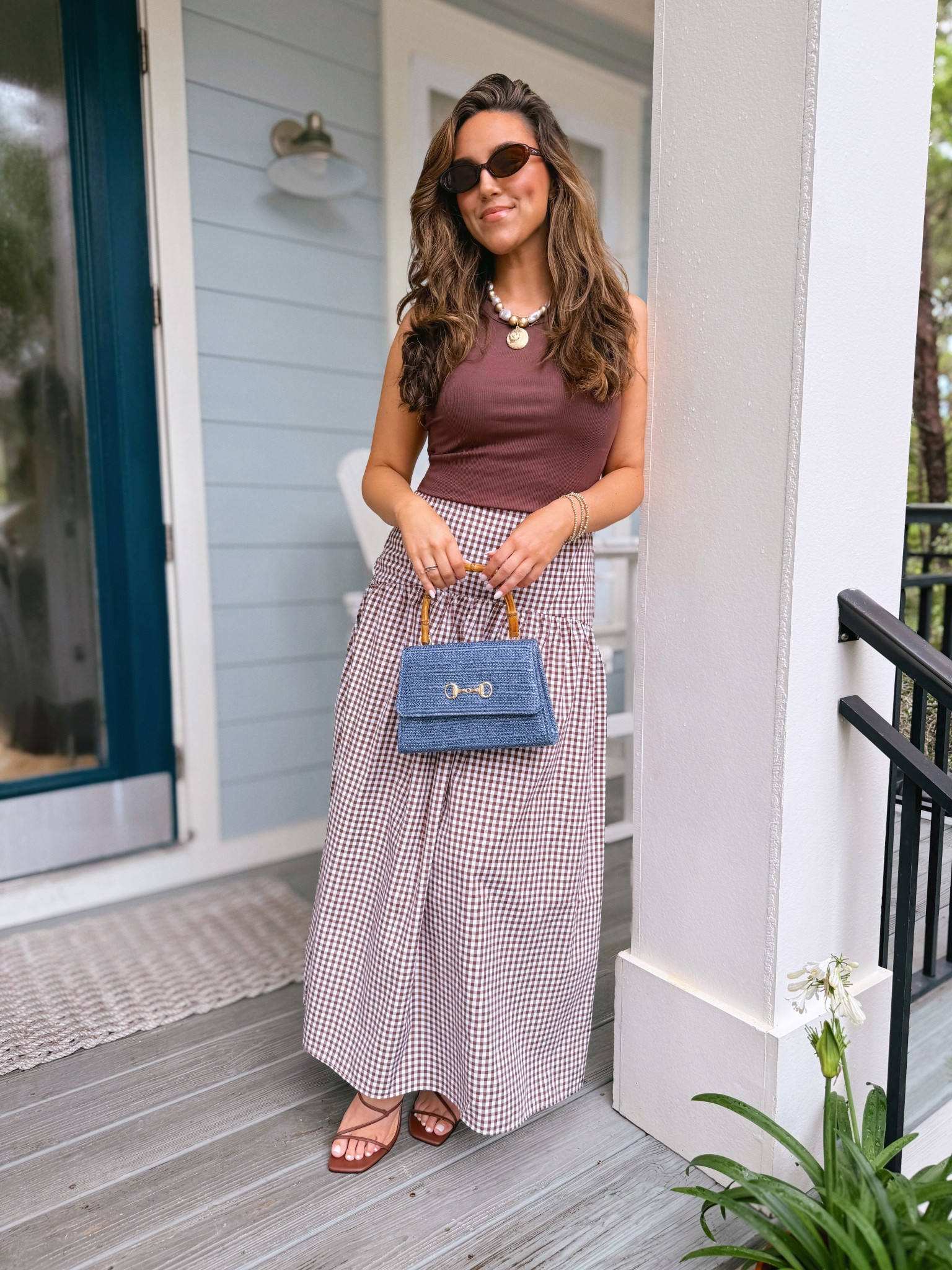 Gingham drop waist skirt for beach vacation in 30A