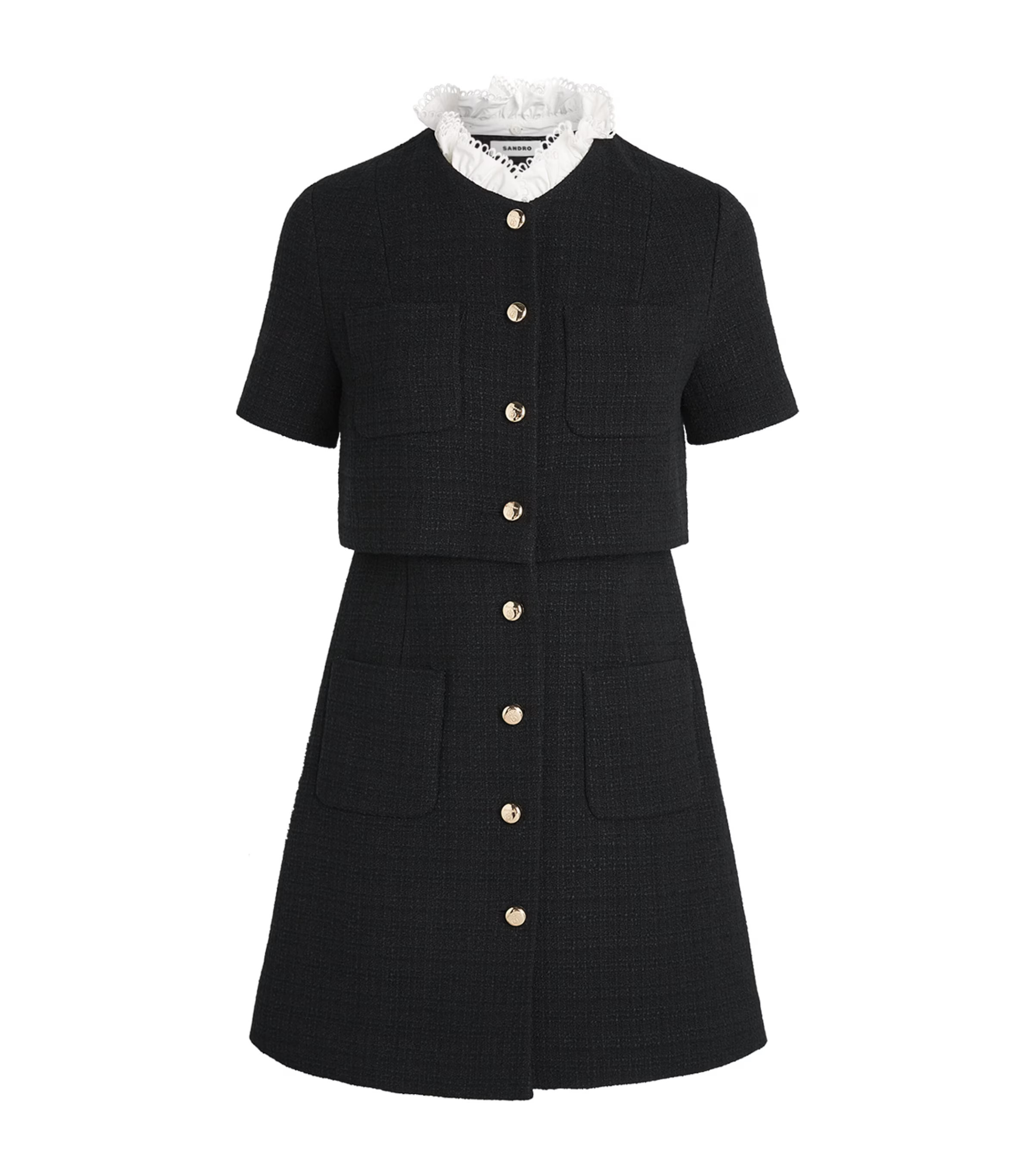 Sandro Paris Tweed Ruffle-Collar Mini Dress | Harrods (US)