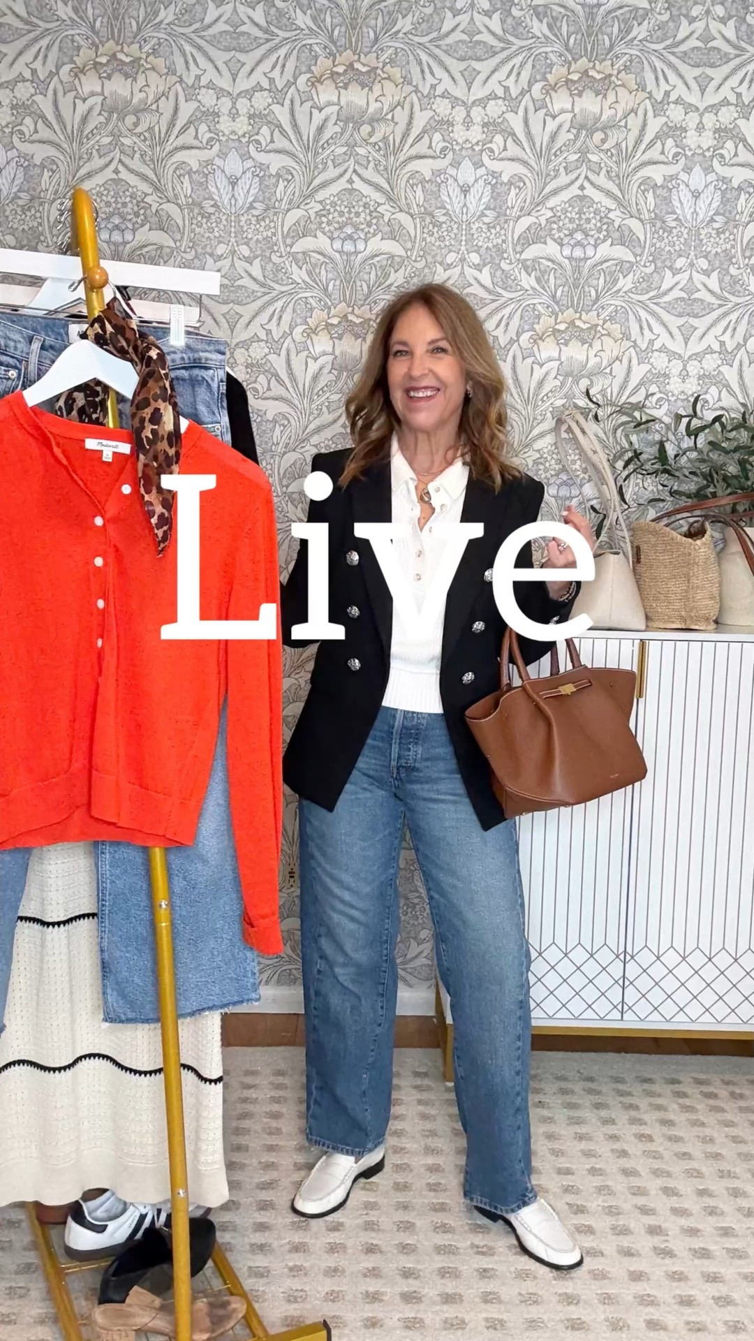 Hi, This is Sandy. I go live every Thursday at 11 AM PST.

Today I shared two sets of 3x3x3 outfits.
A blue, tan, and cognac combo and a black, white, and tan combo.  

Easy basics to have in your wardrobe to wear late summer to fall.

Sweaters, sleeveless vests, jeans, barrel jeans, skirts, blazers

#LTKFindsUnder100 #LTKxMadewell #LTKOver40