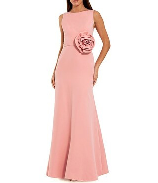 High Neck Sleeveless Crepe A Line Long Gown With Flower | Dillard's