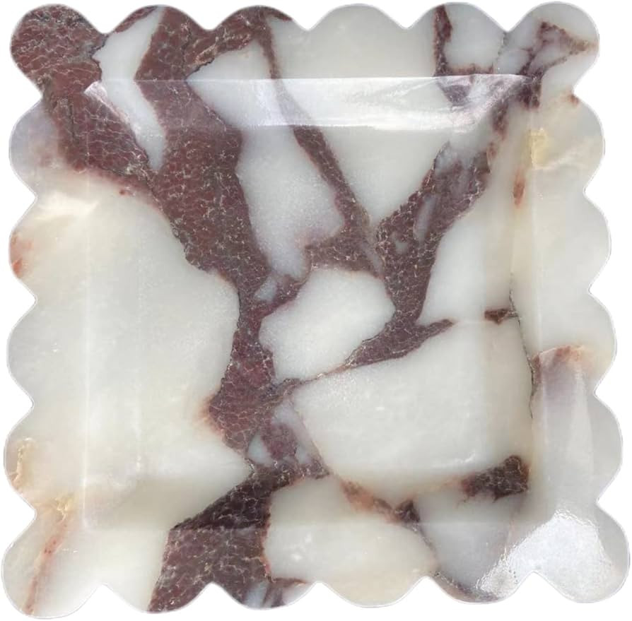 Vintage Natural Marble Tray Small Ornaments Scalloped Tray Handmade Storage Dish for Counter, Van... | Amazon (US)