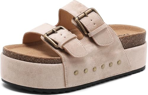 BiuYorBTY Women's Platform Clogs Sandals Cork Footbed with Comfort Double Buckles, Summer Platform Slides Mules, Summer Beach Comfort Wide Widths Availab | Amazon (US)