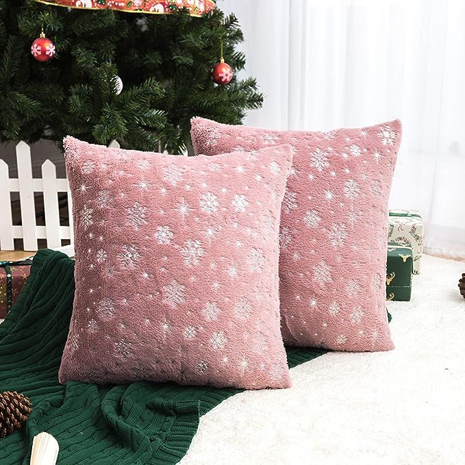 Soft Faux Fur Fuzzy Cute Decorative Throw Pillows Covers with Snowflake Glitter Printed Pillowcas... | Amazon (US)
