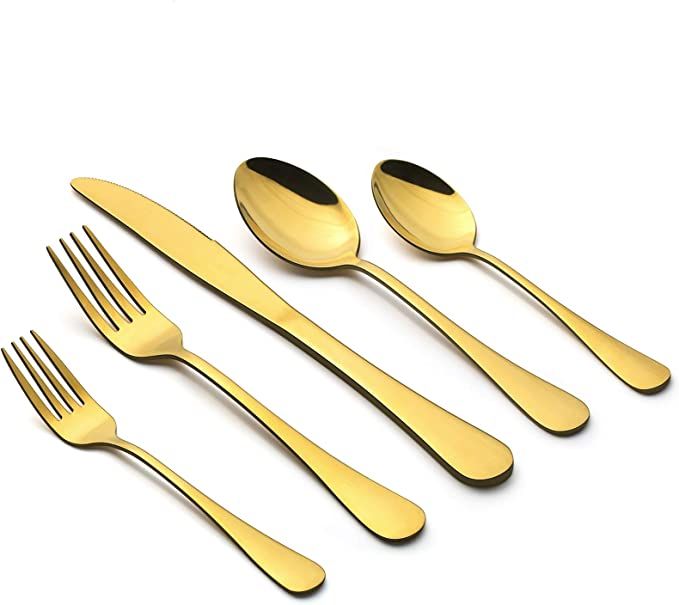 Gold Silverware Set, LIANYU 20 Piece Stainless Steel Flatware Cutlery Set for 4, Gold Mirror Fini... | Amazon (US)