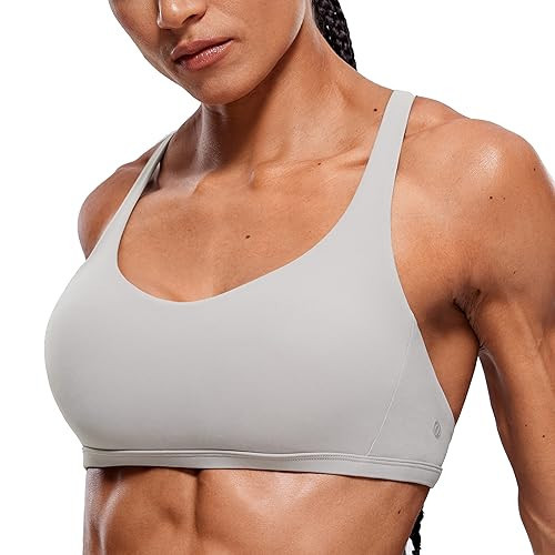 CRZ YOGA Women's Strappy Sports Bra - Criss Cross Back Padded Medium Support Wireless Bra Sexy Workout Yoga Bra Dark Chrome X-Large | Amazon (US)
