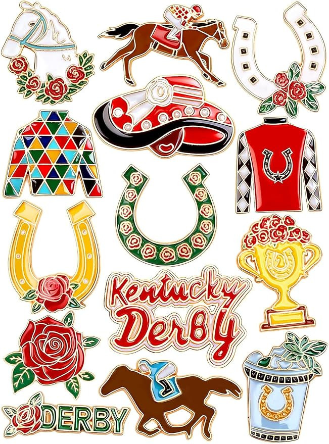 JUNEBRUSHS 28 Pcs Derby Enamel Pins Set, Horse Racing Lapel Brooches with Rose Horseshoe Designs ... | Amazon (US)