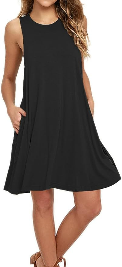 AUSELILY Women Summer Casual T Shirt Dresses Beach Cover up Plain Pleated Tank Dress | Amazon (US)