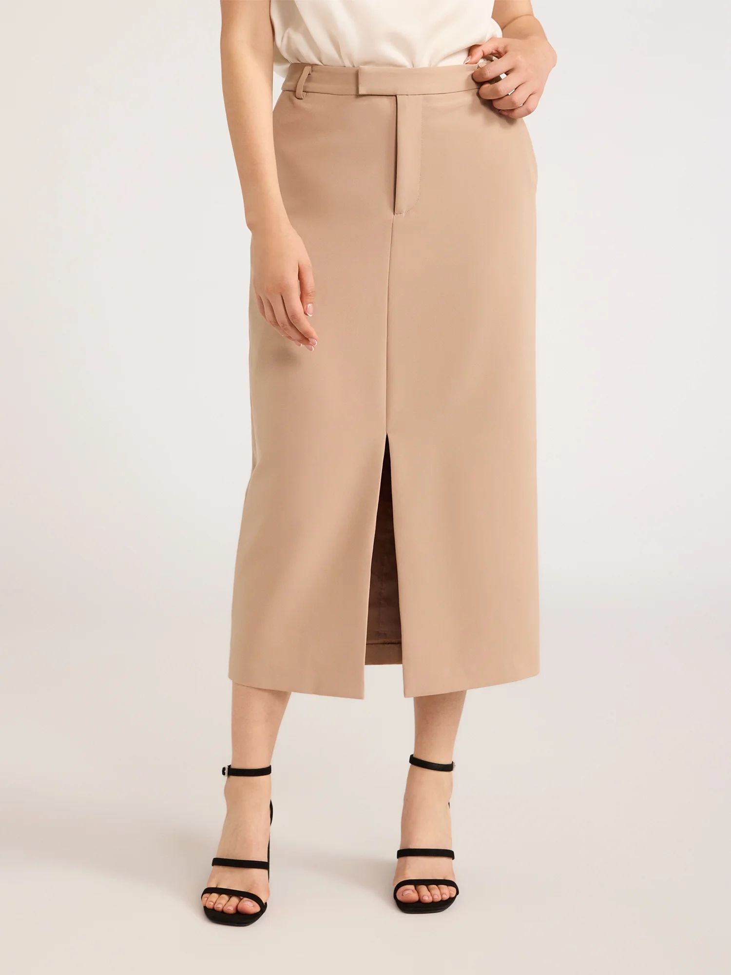 Scoop Women’s Ultimate Crepe Front Slit Midi Skirt, Sizes 0-20 | Walmart (US)