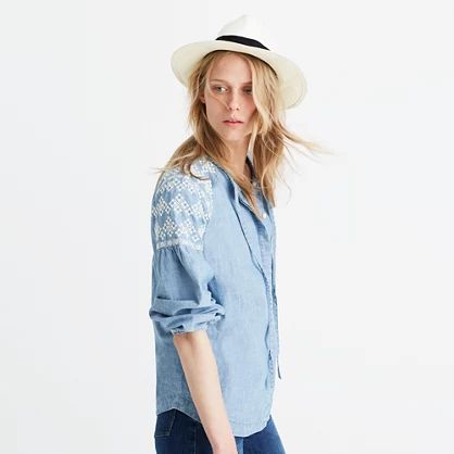 Embroidered Chambray Tealeaf Top | Madewell