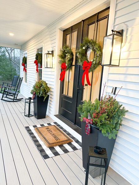 Front porch holiday decor 🎄

• home decor, studio McGee, target, Home Depot, amazon finds, wreaths, planters, rocking chairs, lanterns 

#LTKhome #LTKSeasonal