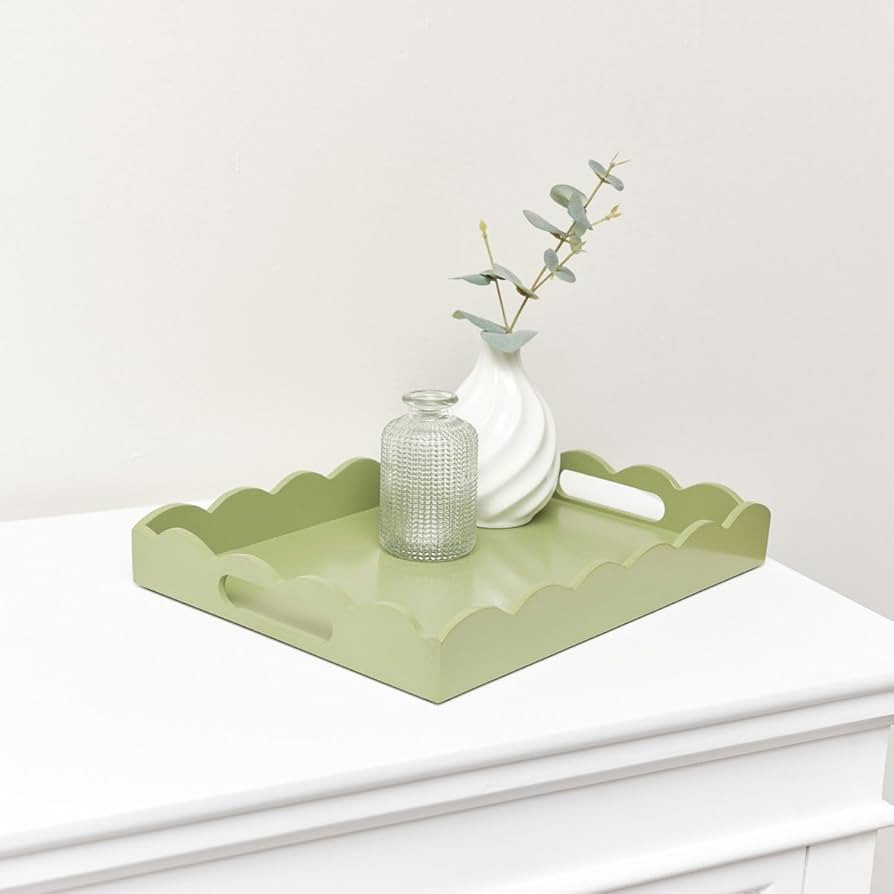 Melody Maison Rectangle Olive Green Scalloped Tray | Amazon (UK)