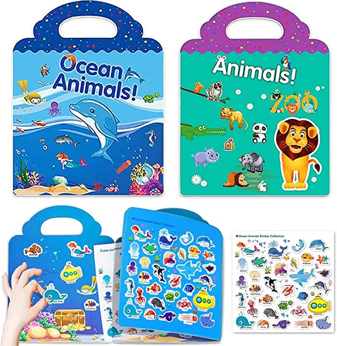 Reusable Sticker Books for Kids, 2 Sets Travel Removable Toddler Sticker Books for 2 3 4 5 Year O... | Amazon (US)