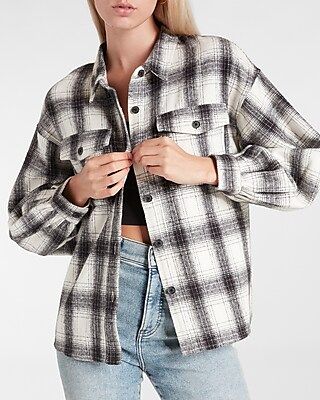 Puff Sleeve Plaid Flannel Shirt | Express