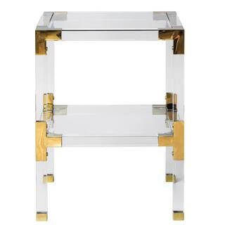 Bold Tones Clear Square Acrylic Gold Metal Modern End Side Table with Tempered Glass Shelf-QI0036... | The Home Depot