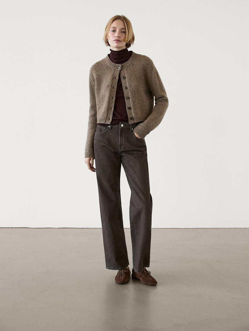 100% wool short cardigan  $140.00 Cardigan made of 100% wool fabric. Button-up front. Knit fabric... | Massimo Dutti US