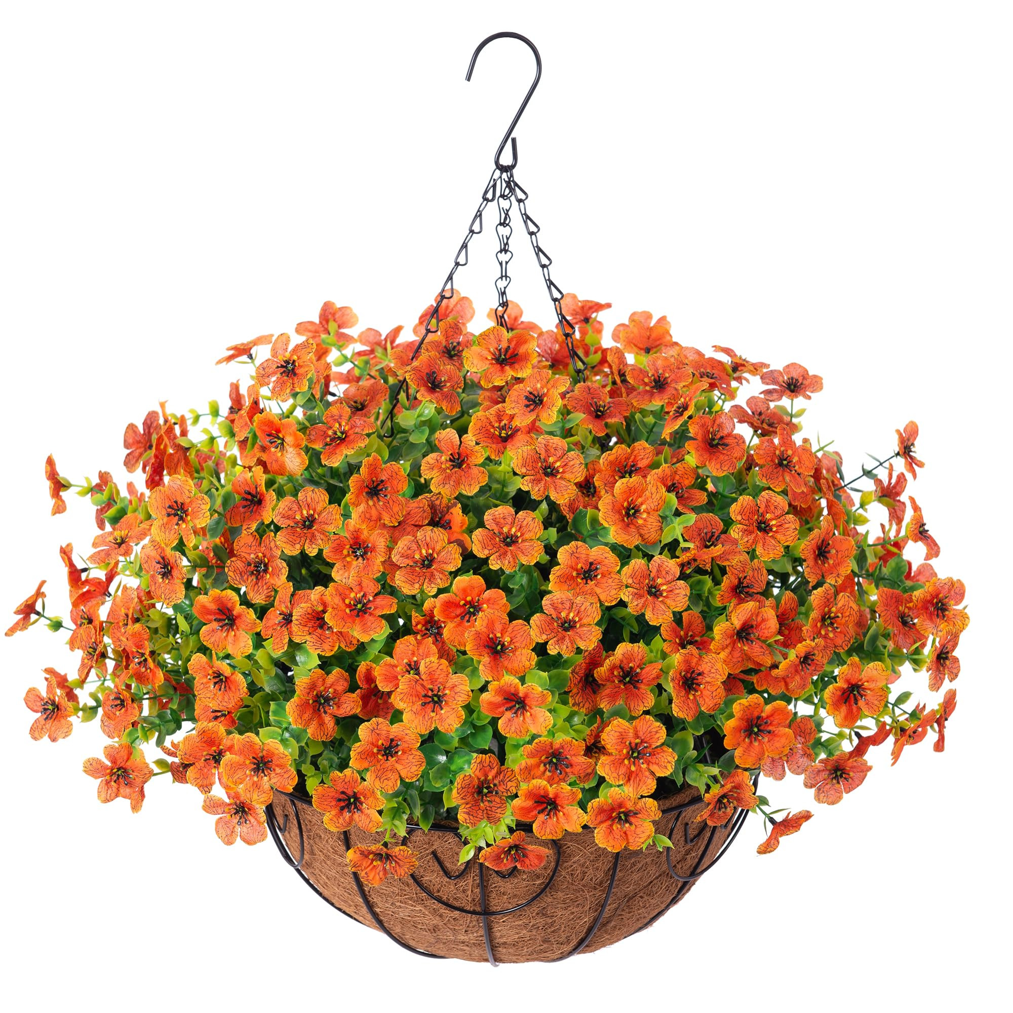 Artificial Fake Fall Hanging Plants Flowers Basket for Outdoor Decor, Faux Silk Orange Mums Daisy... | Amazon (US)