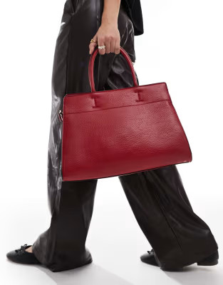 ASOS DESIGN double buckle side detail tote bag in red | ASOS | ASOS (Global)