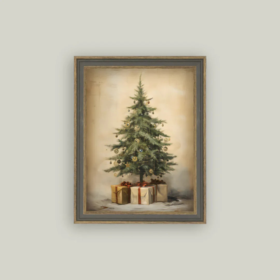 Christmas Tree With Presents Framed Antique Inspired Art | By Luxe B Co | luxe bCO