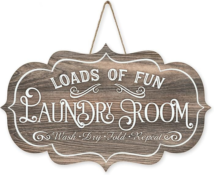 Load of Fun Laundry Room Front Door Sign, Vintage Funny Wash Dry Fold Repeat Wood Hanger Home Dec... | Amazon (US)