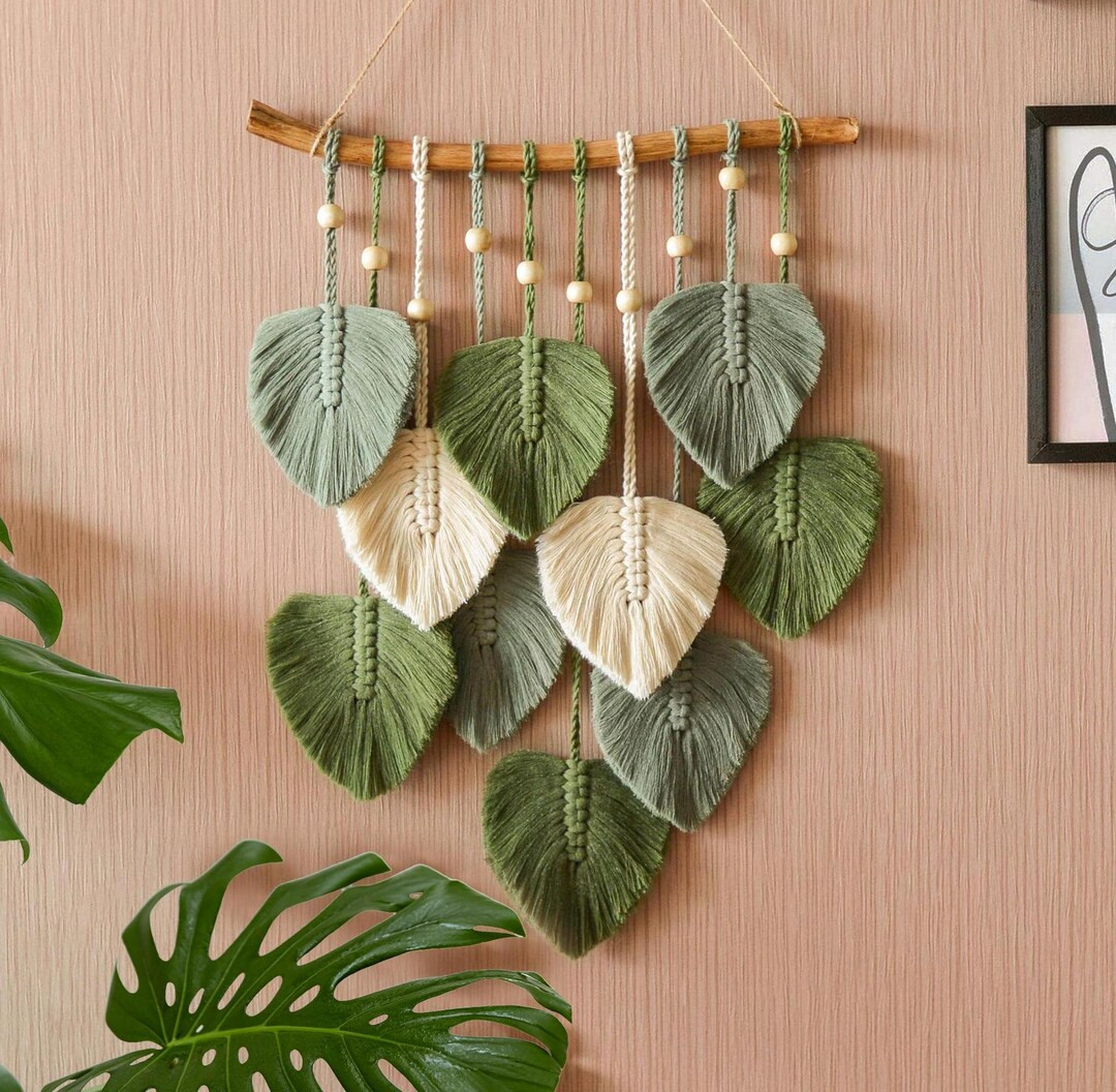 Macrame Leaf Wall Hanging, Macrame Wall Hanging, Green Wall Art, Boho Home Decor, New Home Gifts,... | Etsy (US)