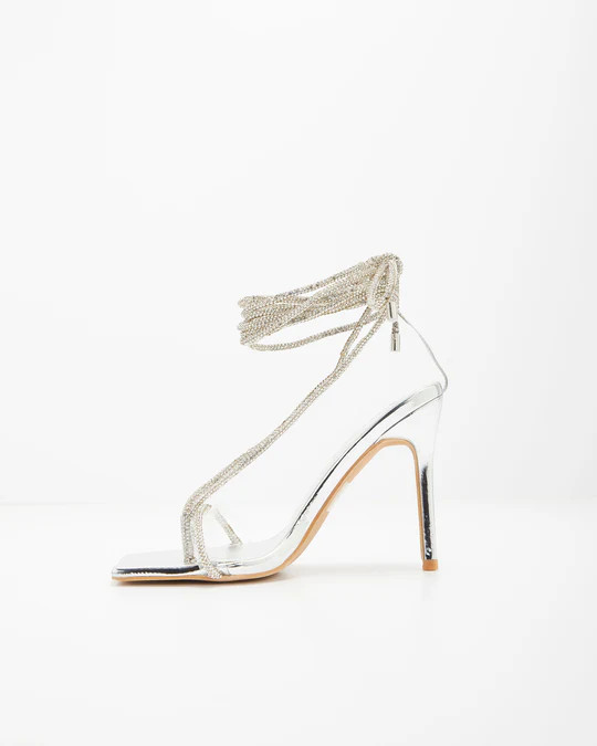 Tesi Rhinestone Embellished Strap Square Toe Heels | VICI