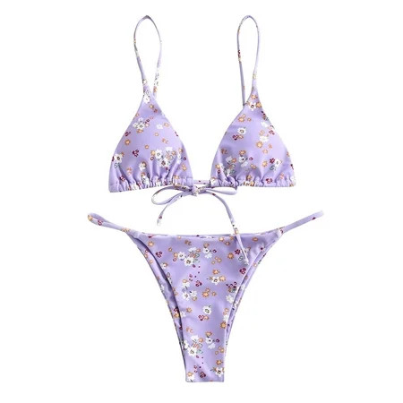 DNDKILG Women s Front Tie String Low Rise Thong Bottom Two Piece Swimsuit Triangle Bikini Top Bikini | Walmart (US)