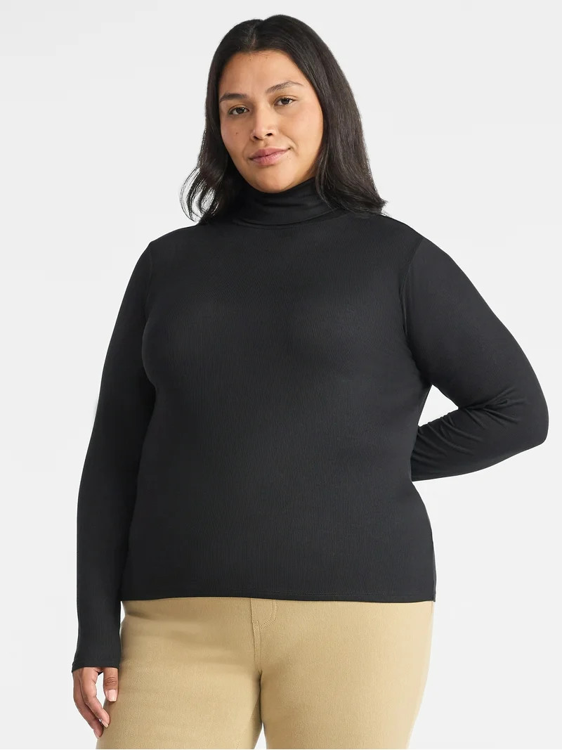 Time and Tru Women's Ribbed Turtleneck with Long Sleeves, Sizes XS-XXXL | Walmart (US)
