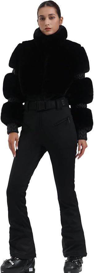 GSOU SNOW Women Ski Suit One Piece Snowsuit Snowboard Faux Fur Collar Slim Jumpsuit Jacket Insula... | Amazon (US)