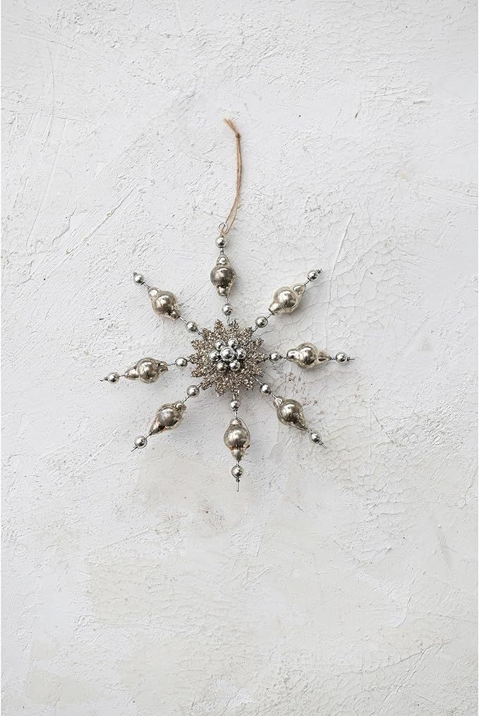 Creative Co-Op Mercury Glass Snowflake Ornament with Tinsel, Silver Finish | Amazon (US)