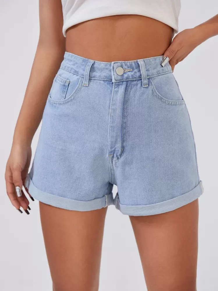 SHEIN EZwear High Waist Roll Up Hem Denim Shorts | SHEIN