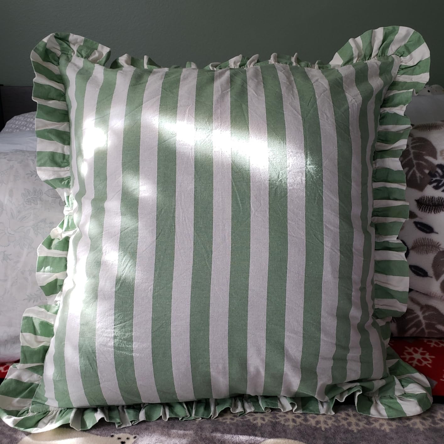 CPC Grey Striped Hand Block Print Cotton Ruffle Decorative Throw Covers with Hidden Zipper 18" x ... | Amazon (US)