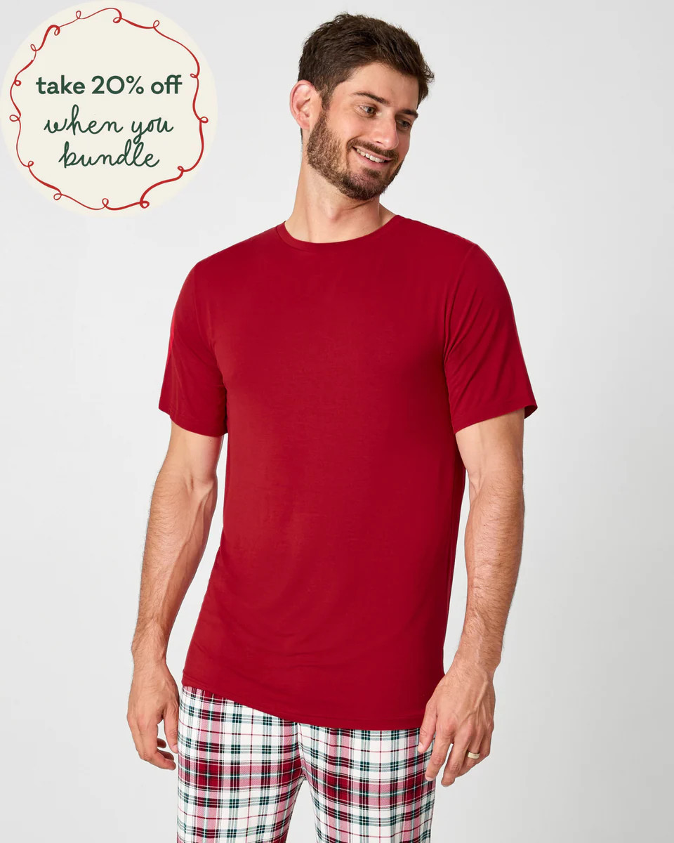 Holiday Red Men's Short Sleeve Pajama Top | Little Sleepies
