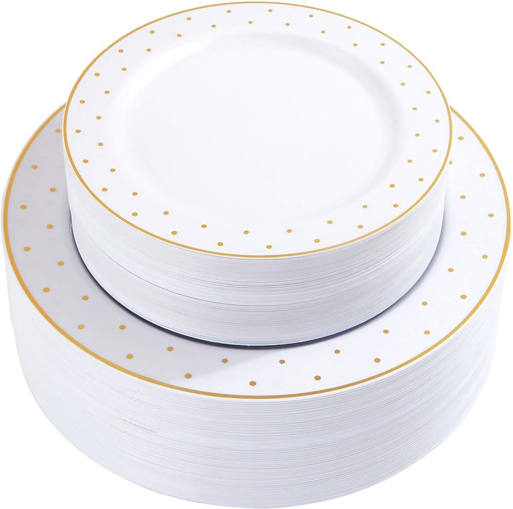 supernal 102pcs Gold Plastic Plates, Gold Rim Plates with Gold Point Design, Party Plastic Plates... | Amazon (US)