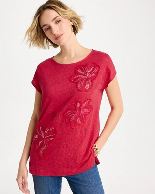 Women's Linen Embellished Sequin Tunic in Cherry Lush | Chico's | Chico's