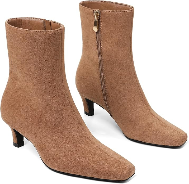 Mattiventon Fall Boots for Women Square Toe Kitten Heels Faux Suede Short Low Heel Dressy Ankle B... | Amazon (US)