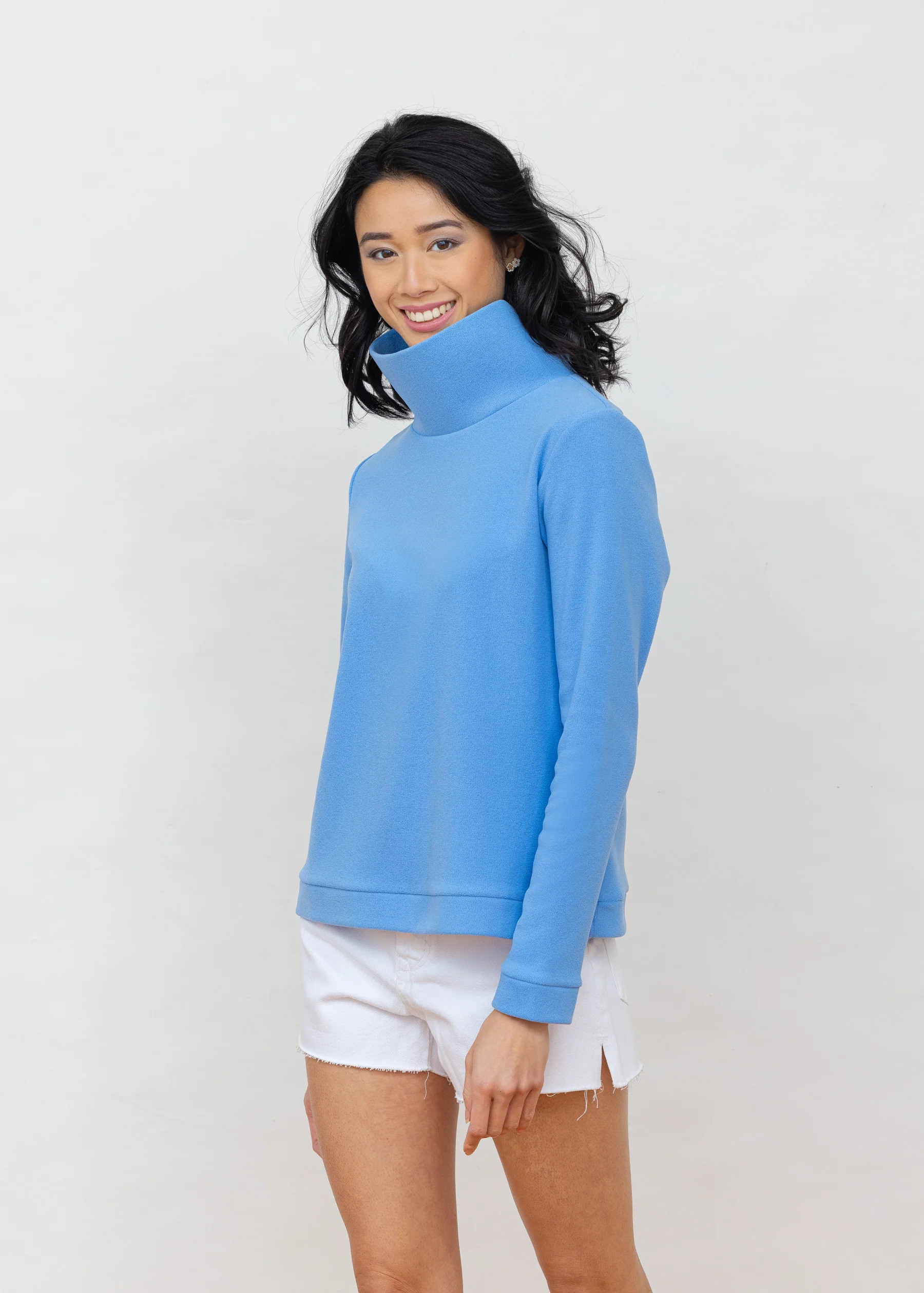 Park Slope Turtleneck in Terry Fleece (Periwinkle) | Dudley Stephens