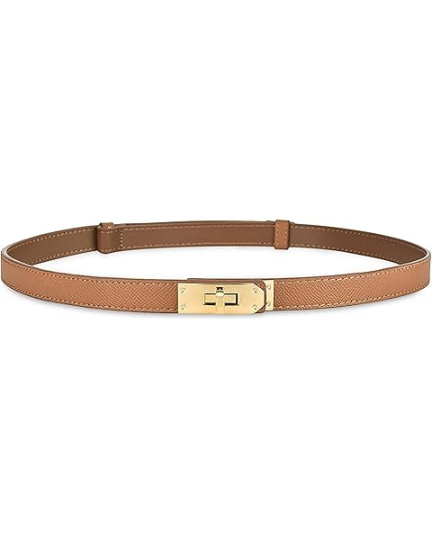 XZQTIVE Women's Leather Belt Elegant Ladies Thin Waist Belt for Dresses Jeans Pants with Shiny Bu... | Amazon (US)