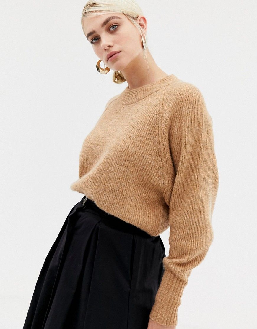 Selected femme deep cuff knitted sweater - Tan | ASOS US