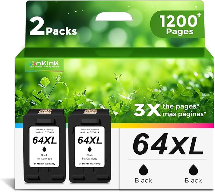 64XL Ink Cartridges Replacement for HP 64 Black Ink Cartridge 64XL HP64 HP64XL (Black,2-Pack) Wor... | Amazon (US)